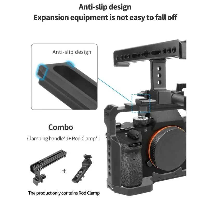 Abrazadera de varilla estándar de un solo orificio de 15mm con riel de seguridad NATO, tornillos de 1/4 de liberación rápida Universal para cámara DSLR, mango superior de aparejo de jaula