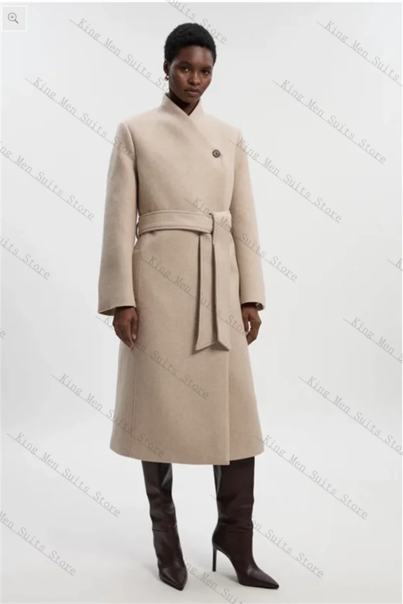 الكشمير البيج المرأة البدلة 1 قطعة سترة طويلة مربوط الصوف فستان الحفلة الراقصة مخصص الشتاء مكتب رسمي ضيف الزفاف البدلات الرسمية معطف