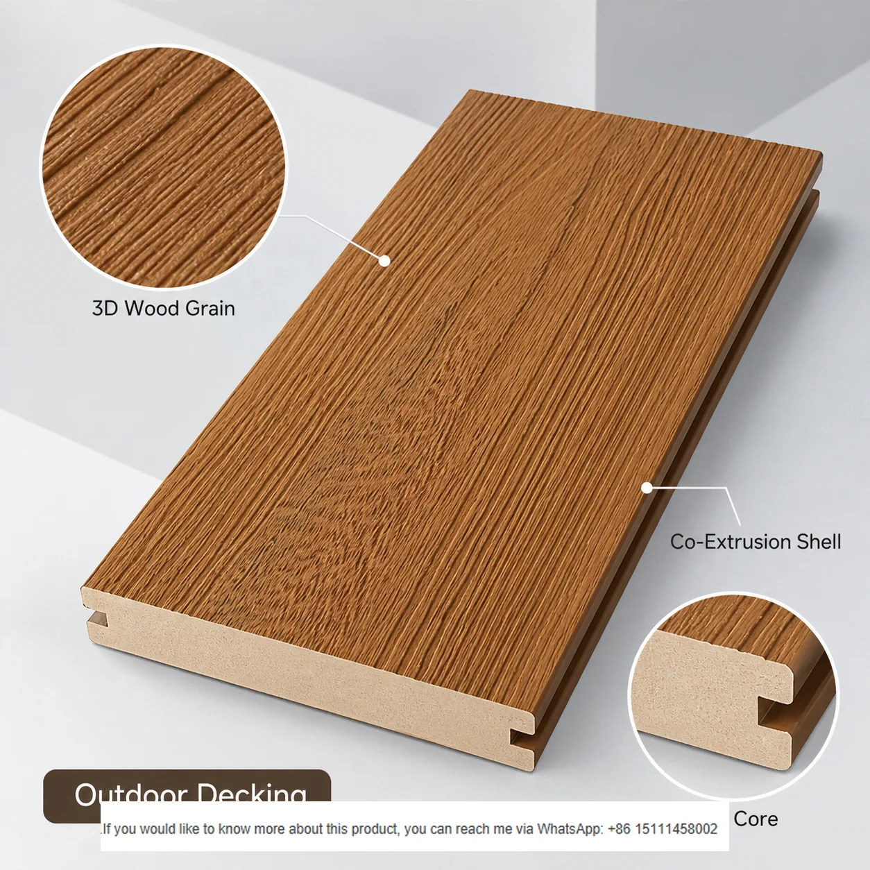 Custom Size 140mm Width 23mm Thickness Brown Woodgrain Outdoor Floor Panel Manufacturer Export Wholesale Solid WPC Decking