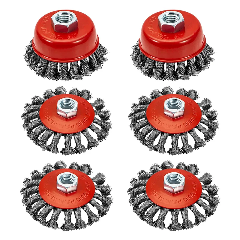 6 Pack 4 Inch Wire Wheels for Angle Grinder, 3 Inch Wire Cup Brush for 4 1/2 Angle Grinder, for Removing Rust,Paint Etc