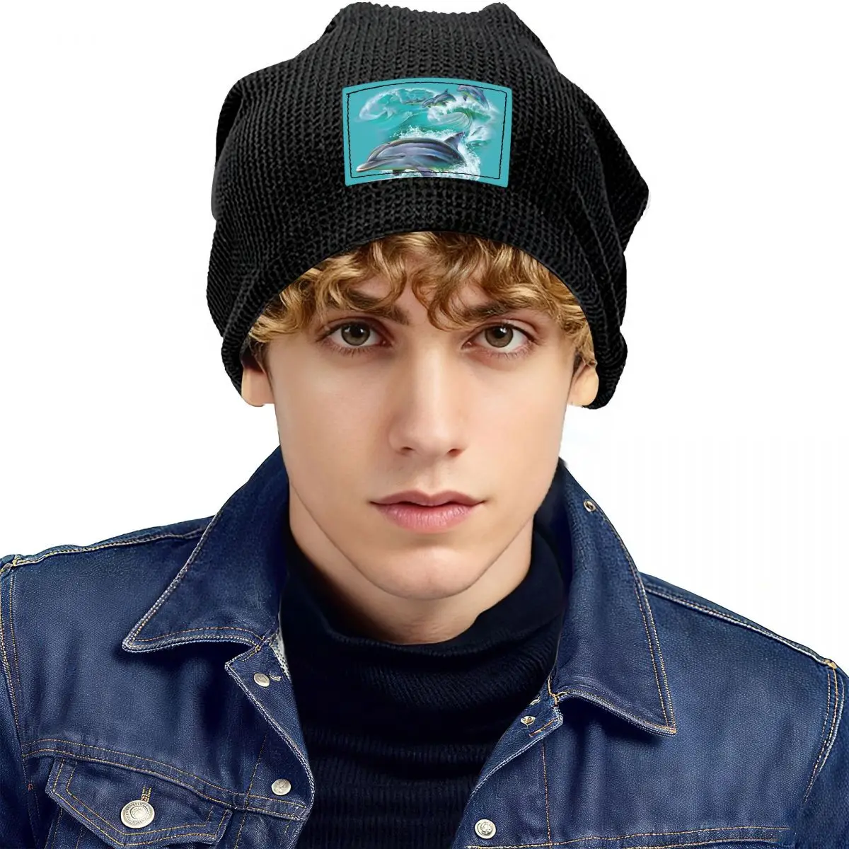 Dolphins Catching Waves Warm Fleece-Lined Cap Fashion Bonnet Hat Autumn Winter Outdoor Beanies Hats for Unisex Adult