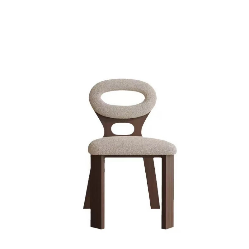 

Retro Solid Wood Dining Chair French Lamb Fleece Black Walnut Dressing Chair