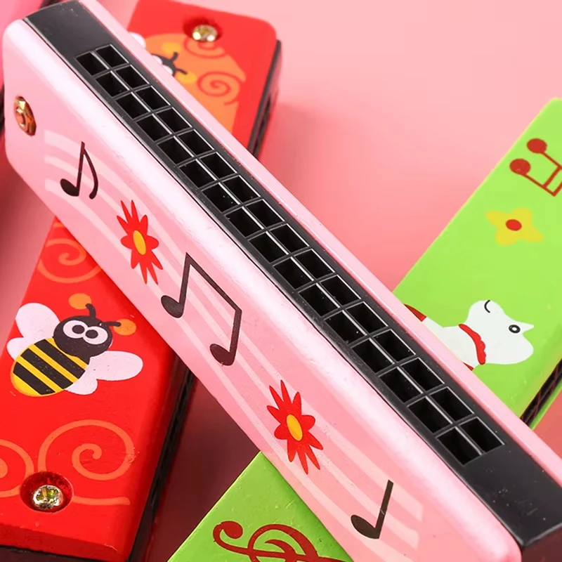 1-5 Stuks 16-Holes Houten Chromatische Harmonica Speelgoed Kinderen Beginners Mini Muziekinstrumenten Cartoon Geschilderde Harmonica Puzzel Speelgoed