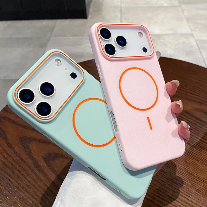 

Ultrathin Simple For Magnetic Phone Case For iPhone 11 12 13 14 15 16 E 17 Air Pro Max Wireless Charging Soft Matte Phone Cover