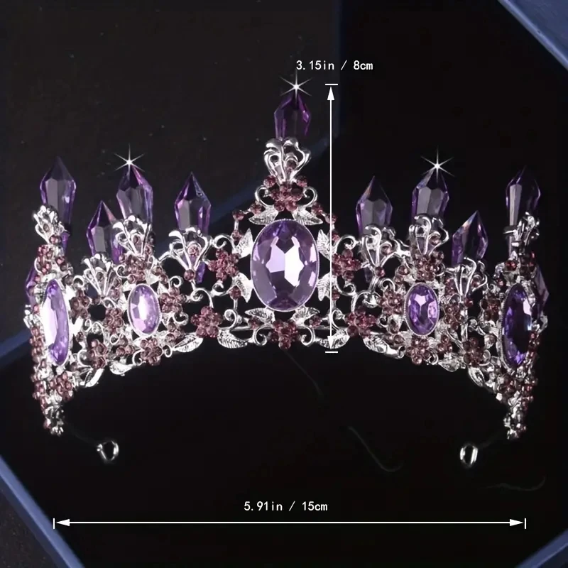 Luxury Elegant Purple Crystal Bridal Accessories Perfect Birthday Gift Shooting Performance Festival Fashion Crown Necklace Set