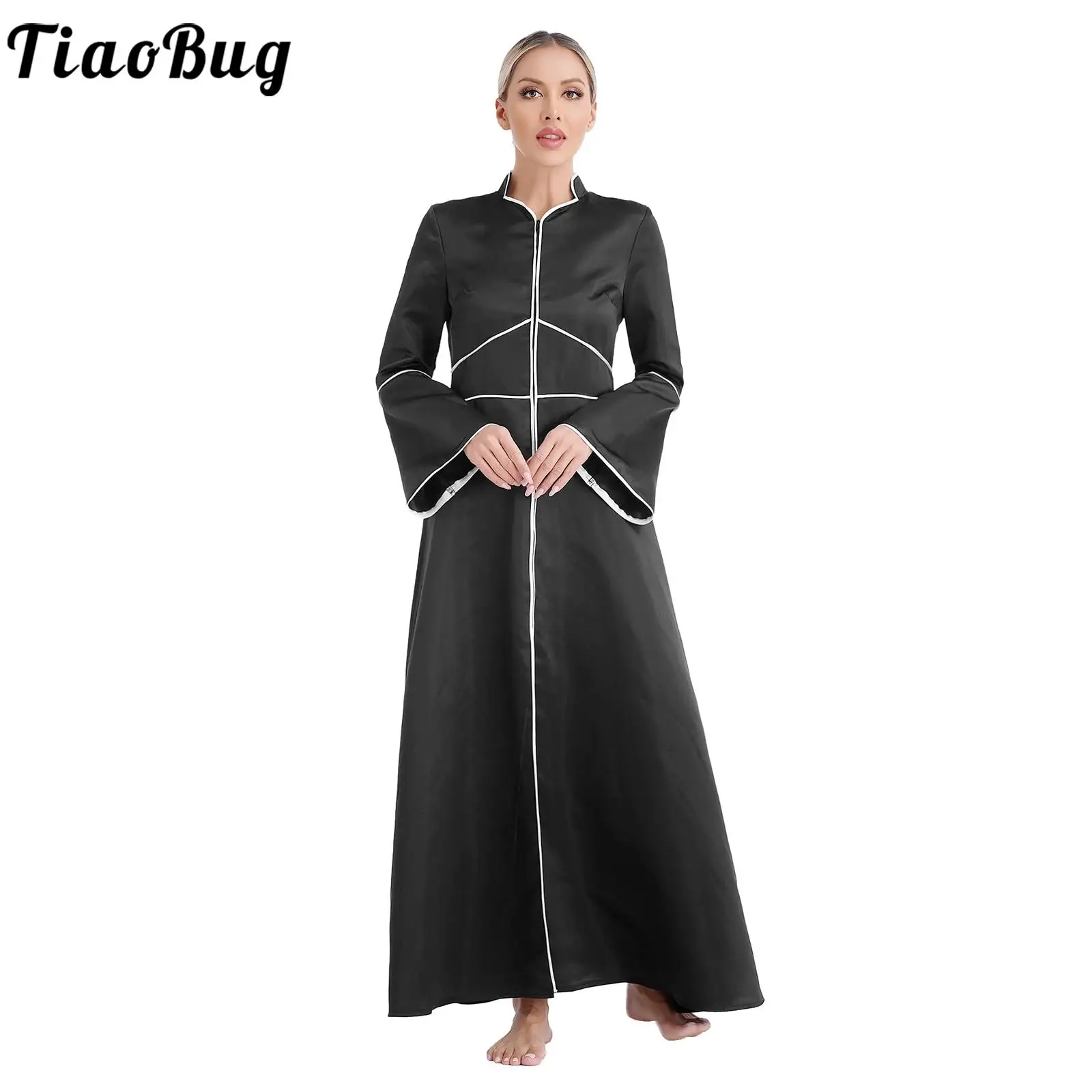 

Womens Clergy Robe Loose Fit Flared Sleeves Clergy Maxi Dress Halloween Cosplay Minister Choir Robe Church Pastor Long Dress