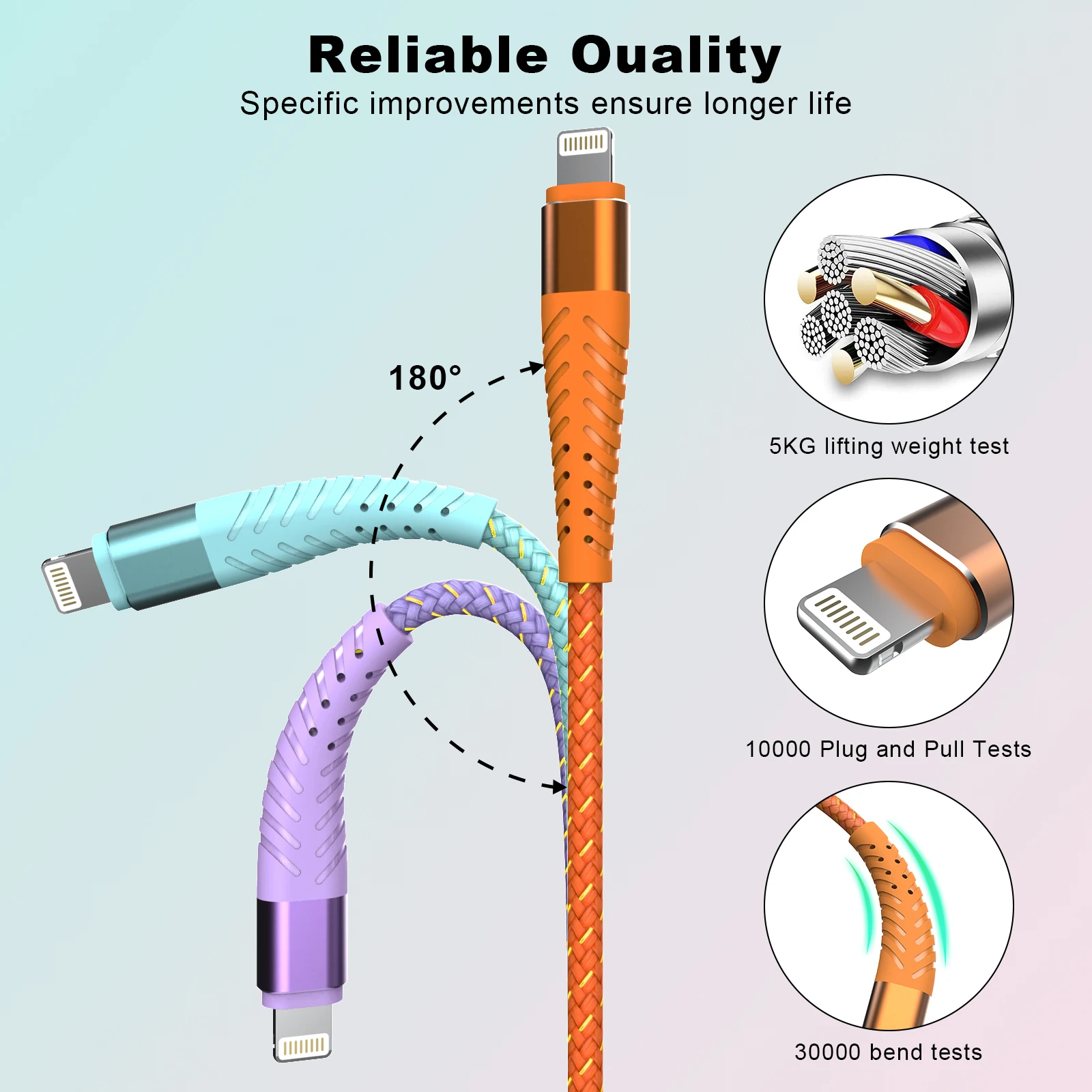 Long iPhone Charger Cord 6ft 3Pack Apple MFi Certified Lightning Cable  Nylon Braided Fast Charging Cord Compatible with iPhone