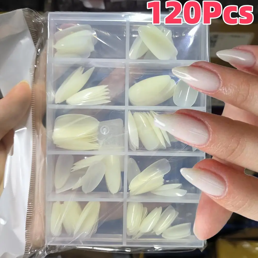 120 Stück milchige mittelgroße Mandel-Nagelpresse, glänzend, einfarbig, weiß, künstliche Nägel, tragbare künstliche Flase-Nagelspitzen für Frauen im Alltag