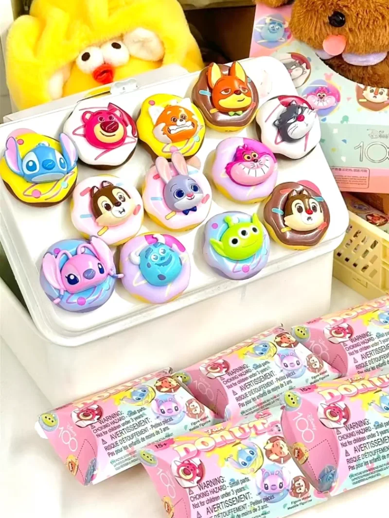 Miniso Disney Fun Donut Figures Blind Box Animation Peripherals Cute Ornaments Refrigerator Magnet Mystery Box Creative Gift