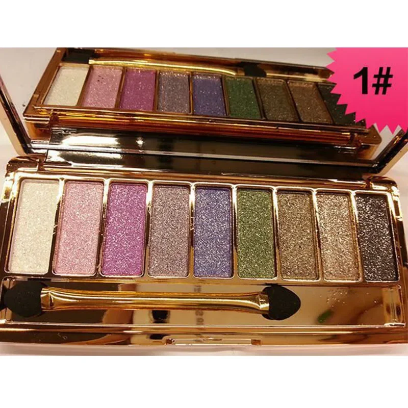 New 9 Colors Diamond Bright Colorful Makeup Super Flash Glitter & Shimmer Eyeshadow Palette Cosmetics Set with Brush beauty