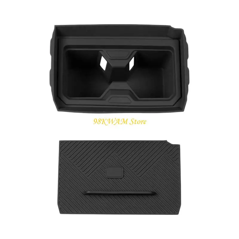 Vehicle Interior Storage Insert, Molded Center Console Tray With Separate Textured Mat and Sections for Everyday 68UF