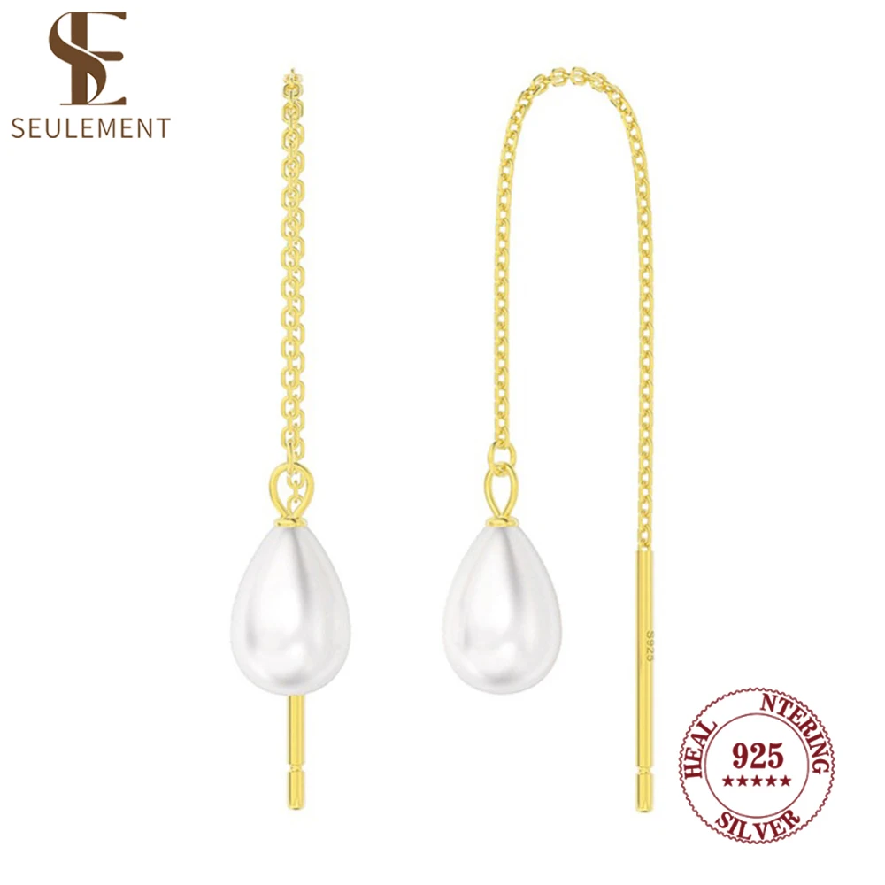 

Seulement Long Tassel Natural Freshwater Pearl Pendants Drop Earrings 925 Sterling Silver Ear Jewelry Female Accessories