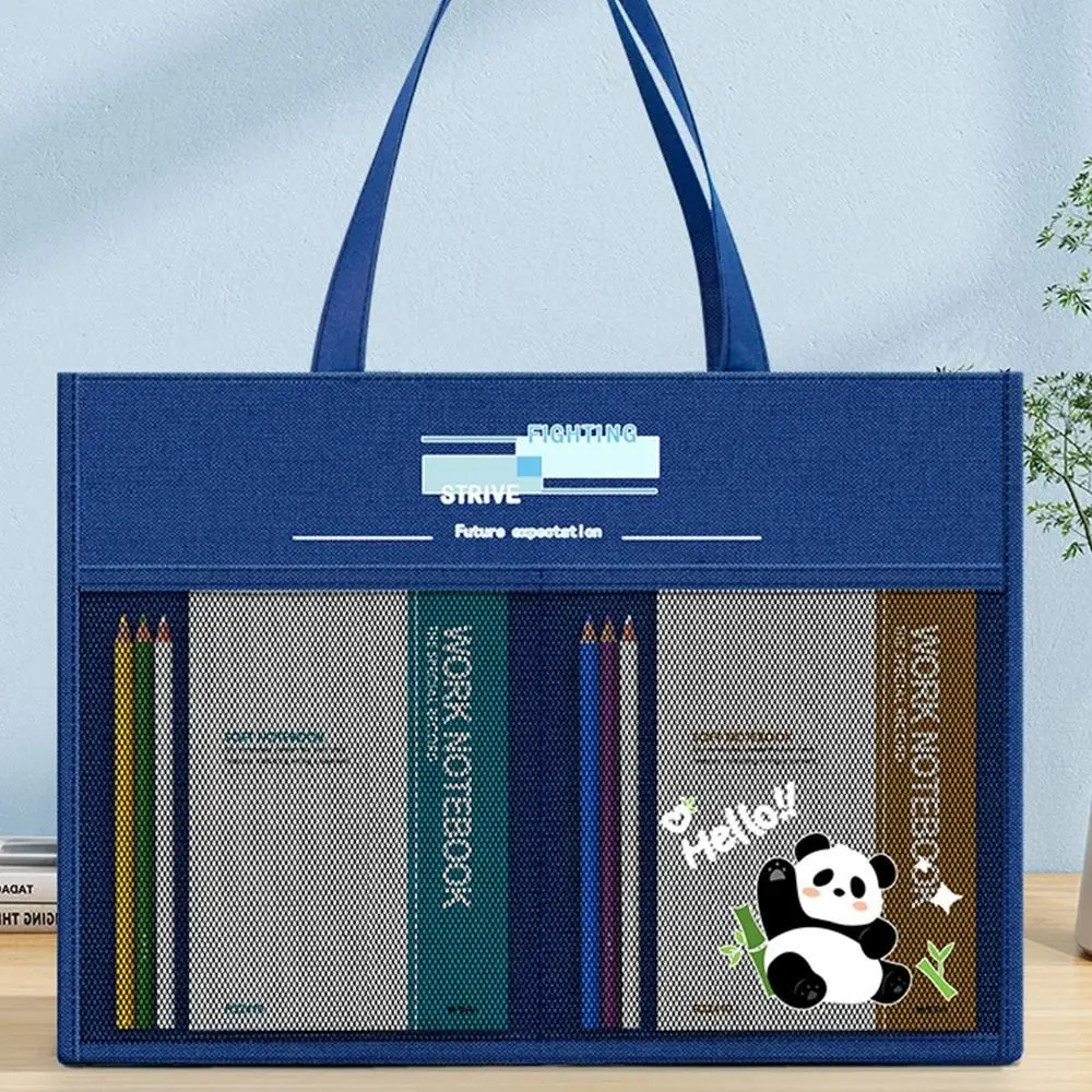 High Quality Multilayer Tote School Bag Cartoon Panda Large-capacity Handbag Portable A3 File Bag Students