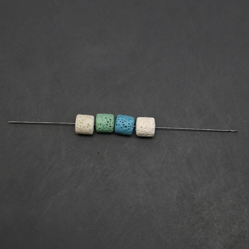 Perles cylindriques polies en pierre volcanique naturelle colorée avec trou droit, matériaux d'accessoires DIY pour colliers et boucles d'oreilles