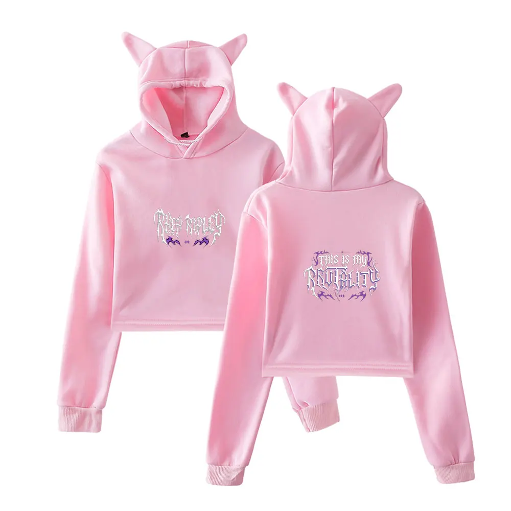 

Rhea Ripley Merch винтажная уличная одежда 90-х годов с логотипом, толстовки с капюшоном для девочек, укороченный модный спортивный пуловер с кошачьими ушками