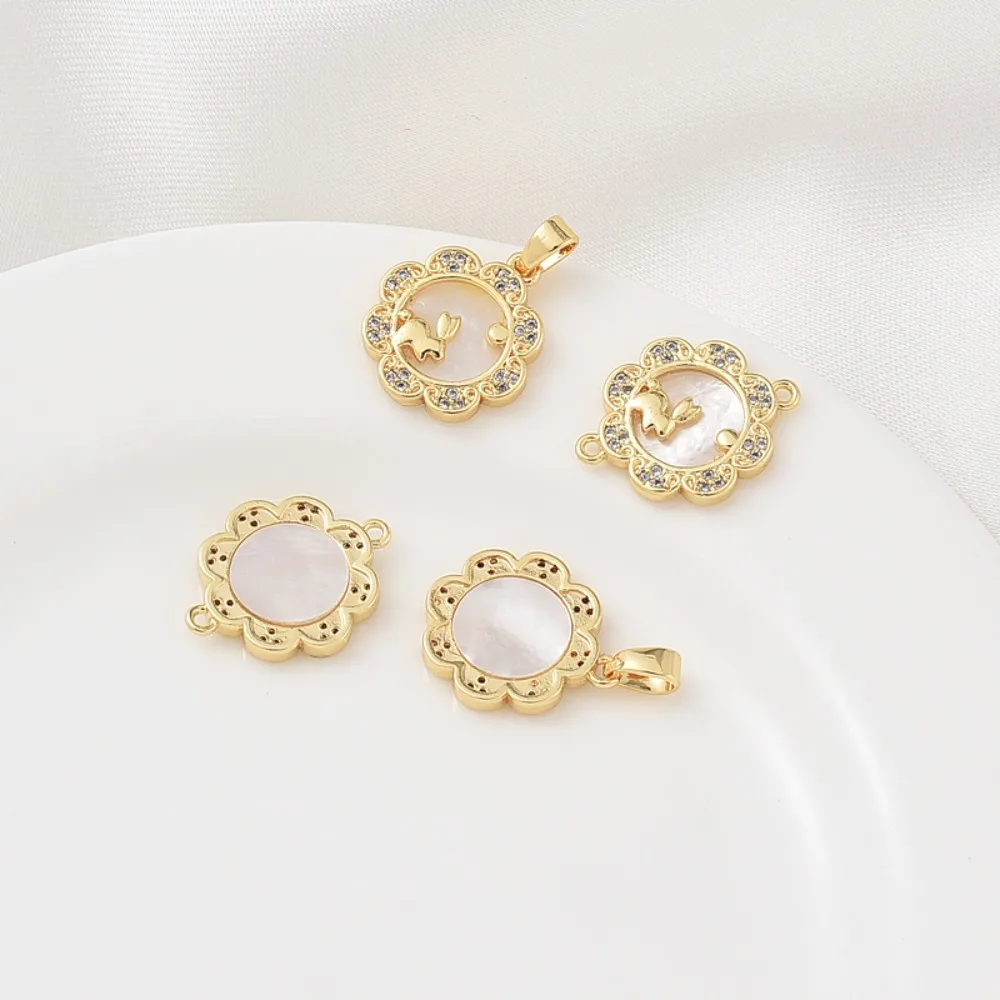 

18K Gold-plated White Shell Rabbit Flower-shaped Pendant Diy Handmade Bracelet Connecting Accessories, Necklace Jewelry Material