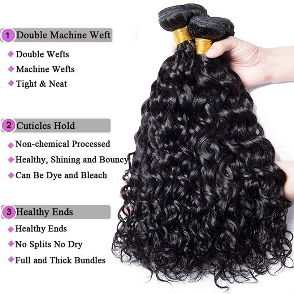 Mongolian Water Wave Pacotes de cabelo humano com fecho, solto, onda profunda, 3 Pacotes, 12A