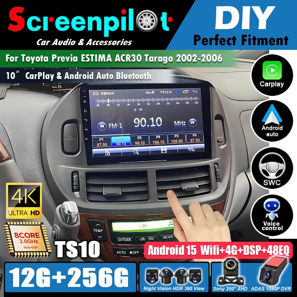 Android 16Car For Toyota Previa ESTIMA ACR30 Tarago 2002 2003 2004 2005 2006 Stereo Radio Unit GPS 5G BT Multimedia Player Head
