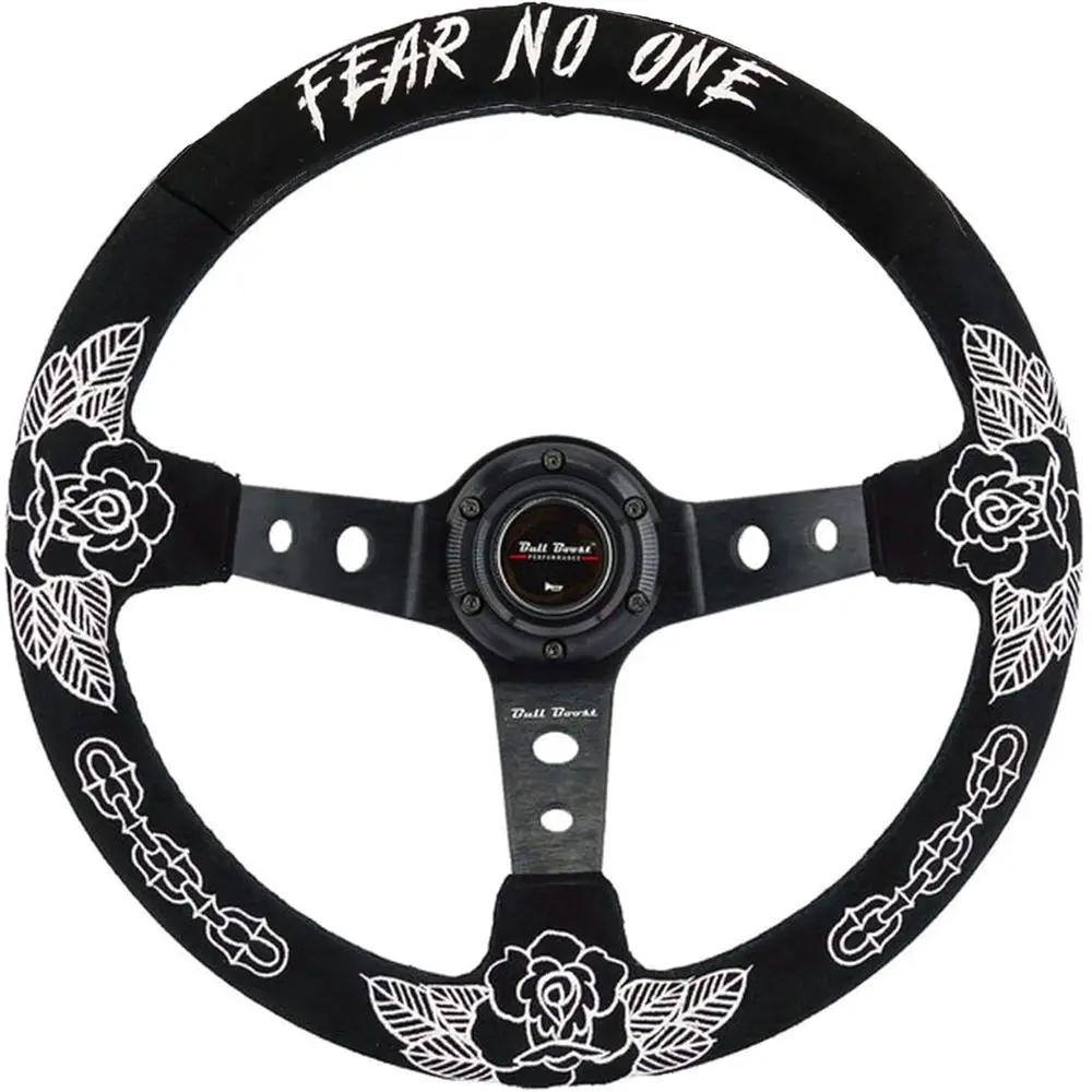 Custom Rose Steering Wheel 350mm Deep Dish 6 Bolt For JDM Sport Racing Steering Wheel Suede Horn Button Included