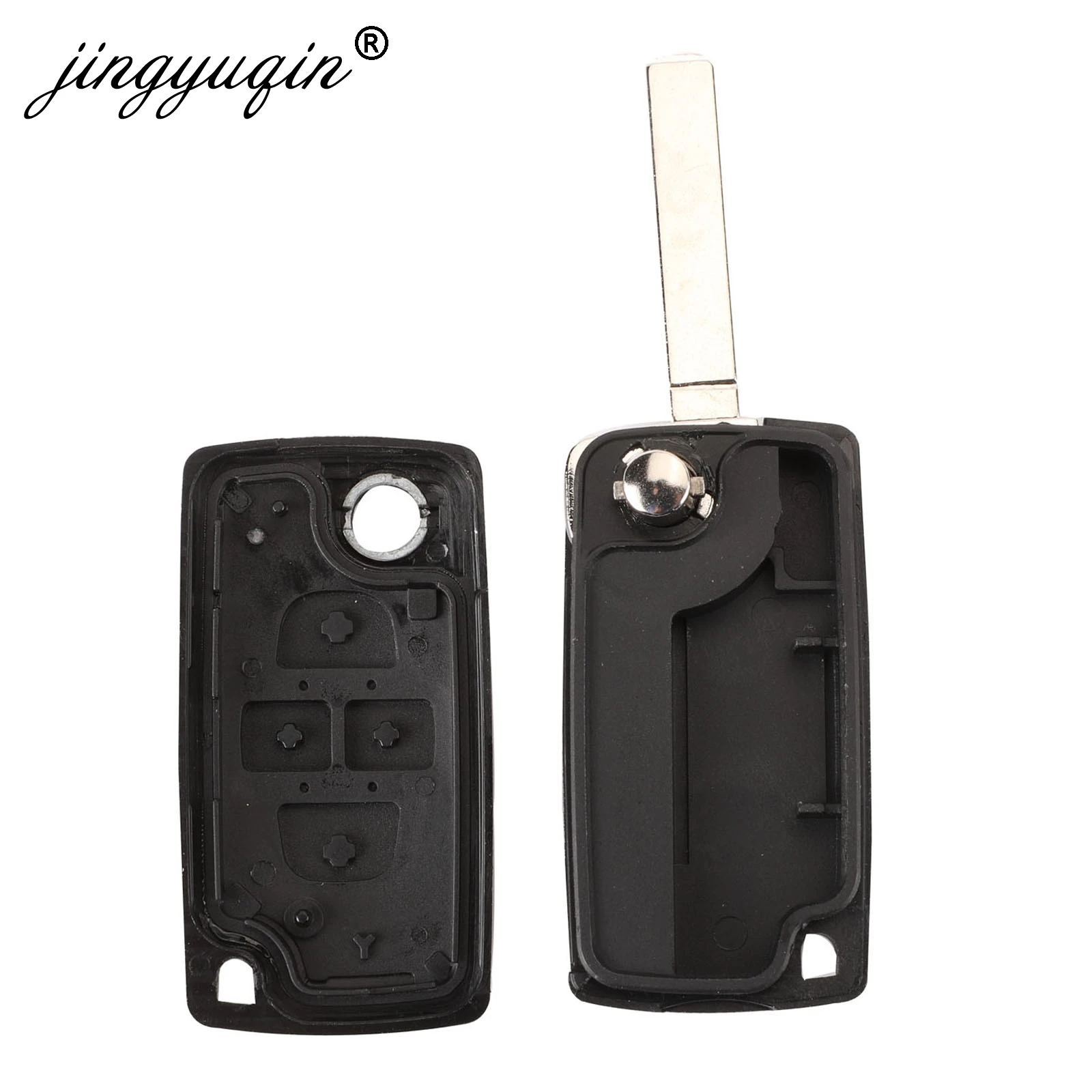 Jingyuqin-chave do carro shell va2/hca lâmina sem cortes, 4 botões, flip, para peugeot 1007 ce0523, controle remoto