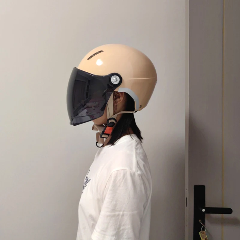

New Men Motorcycle Helmet Woman Electric Motor Car Scooter Bike Open Face Half Helmet Anti Safety Hat Bicycle Cap With Goggles