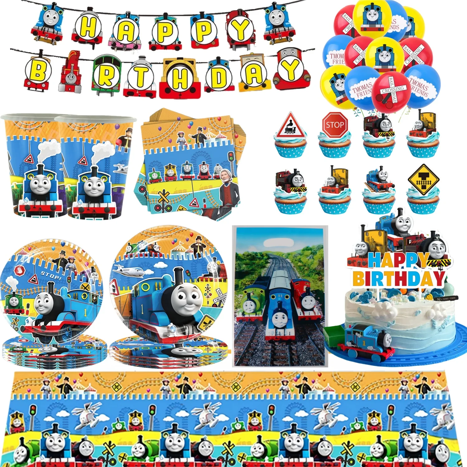 

Thomas and Friends Party Decorations Sets Thomas Train Birthday Tablecloth Plate Cup napkins Baby Shower Kids Boys Party Favors