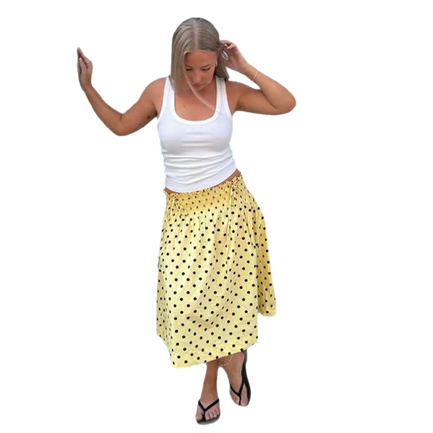 اتجاهين ارتداء البولكا نقطة f تنورة مع ربطة القوس فيونكة الأوروبية Sle فضفاضة تناسب ألف خط تنورة محايدة H-ape صورة ظلية الخريف Faion