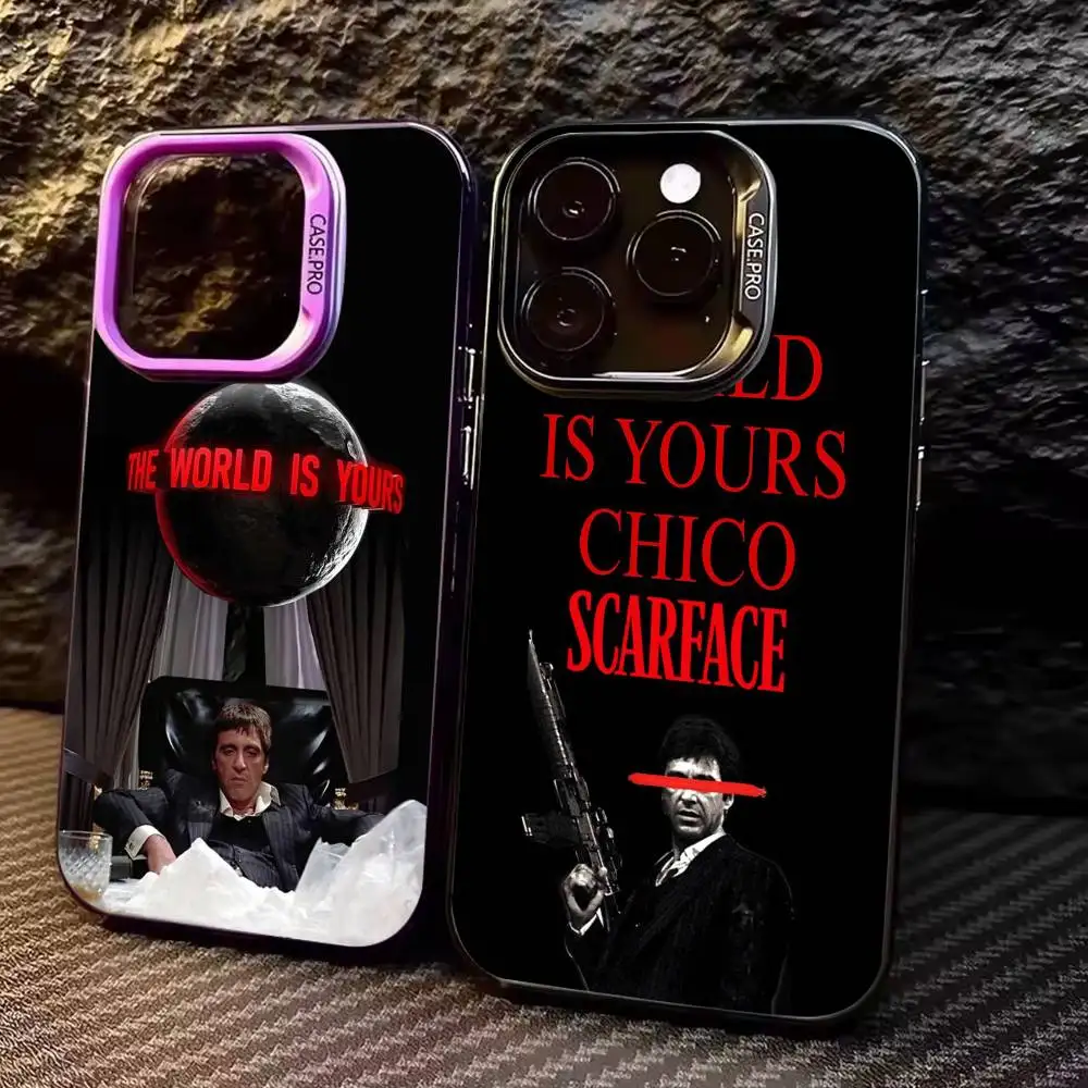 

The World Is Y-Yours S-Scarfaces Phone Case For iPhone17,16,15,14,13,12,11 Plus,Pro Max Colored Silver Plated Inside Cover