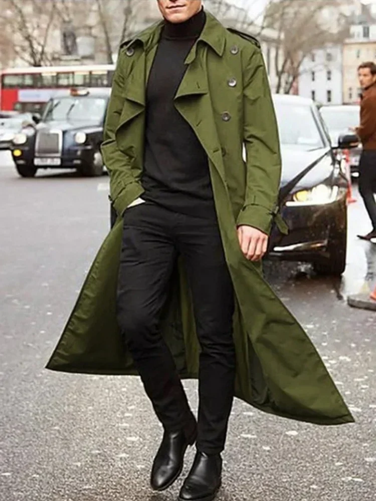 

Autumn New Men's Fashion Double-breasted Windbreaker Jacket Chic Streetwear Loose Style Long Trench Coat Handsome Outwear