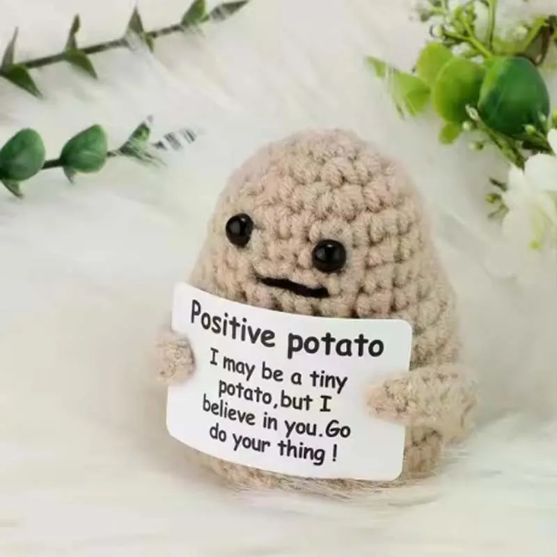 New Positive Energy Potato Hug Pocket Mini Handmade Plush Wool Knitting Doll with Card Funny Christams Gift Home Room Decoration