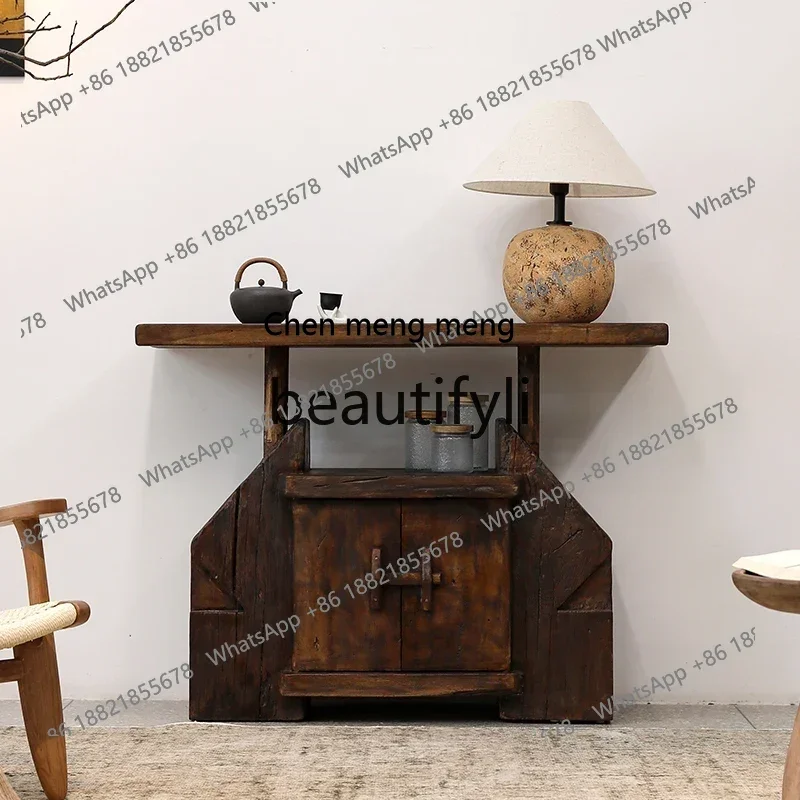 

D178 Wabi Sanfeng Solid Wood Entrance Cabinet Old Wood Strip Shrine Foyer Buddha Statue Devotion Table Display Cabinet