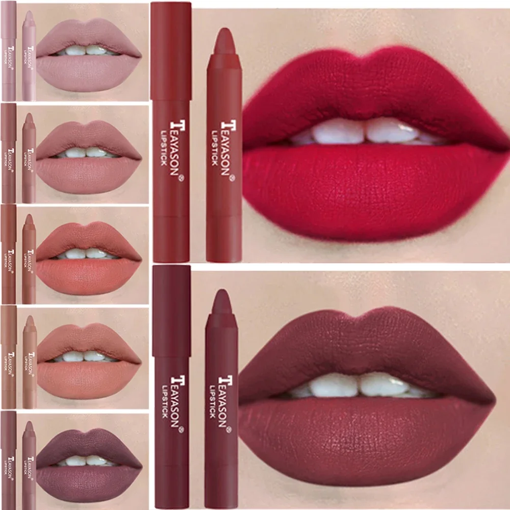 Lápiz labial mate de terciopelo, 12 colores, resistente al agua, de larga duración, lápiz labial rojo Sexy, taza adhesiva, maquillaje, tinte labial, cosmético