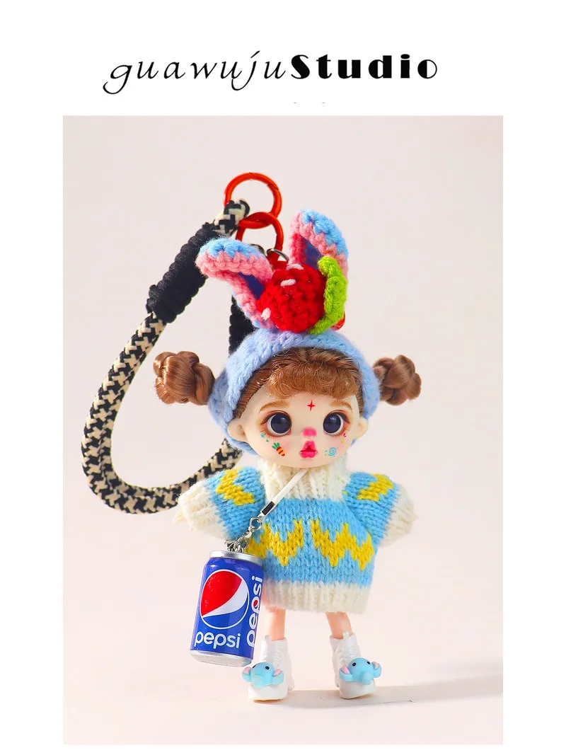 Guawuju Studio Cute Doll Keychain Knitted Sweater Bag Charm Backpack Hanging Ornament Phone Pendant Gift For Women