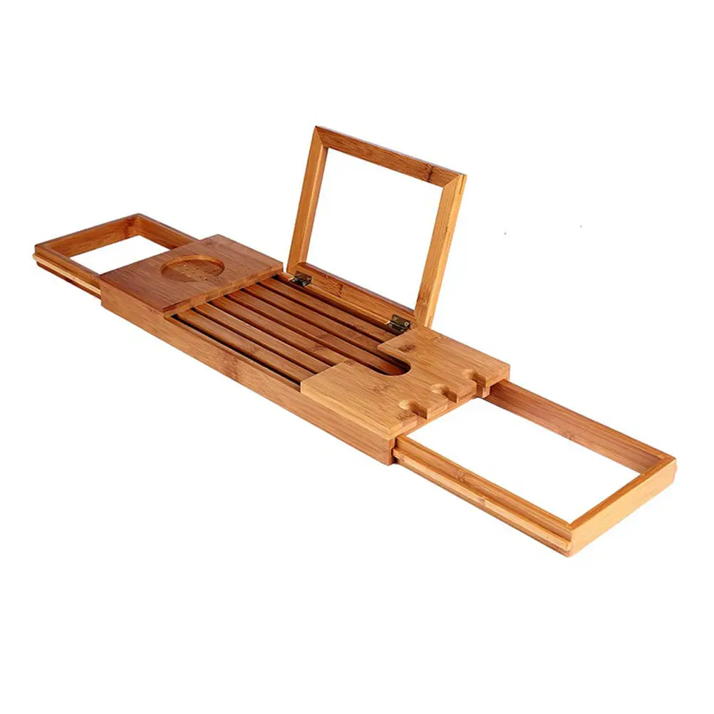 

1pcs Bath Tub Storage Rack Retractable Wooden Tray With Wine Glass Trough For Bathtub Bathroom Supplies Tub Storage Rack