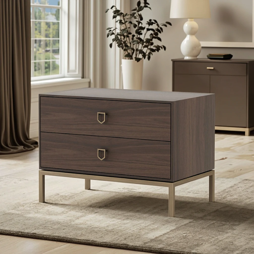 Z DU'S Modern Solid Wood Nightstand, Minimalist Design, Subtle Luxury, Dual-Compartment Storage, Multi-functionalZ