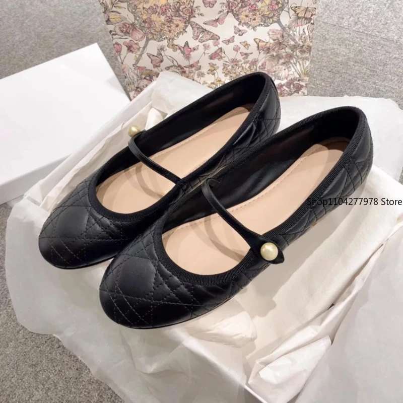 

Imported Smallcow Leatherargyll Pearl Buckle Strap Shallow Sole Flat Women's Shoes Elegant Stylish Trendy Flat Heels Mary Janes