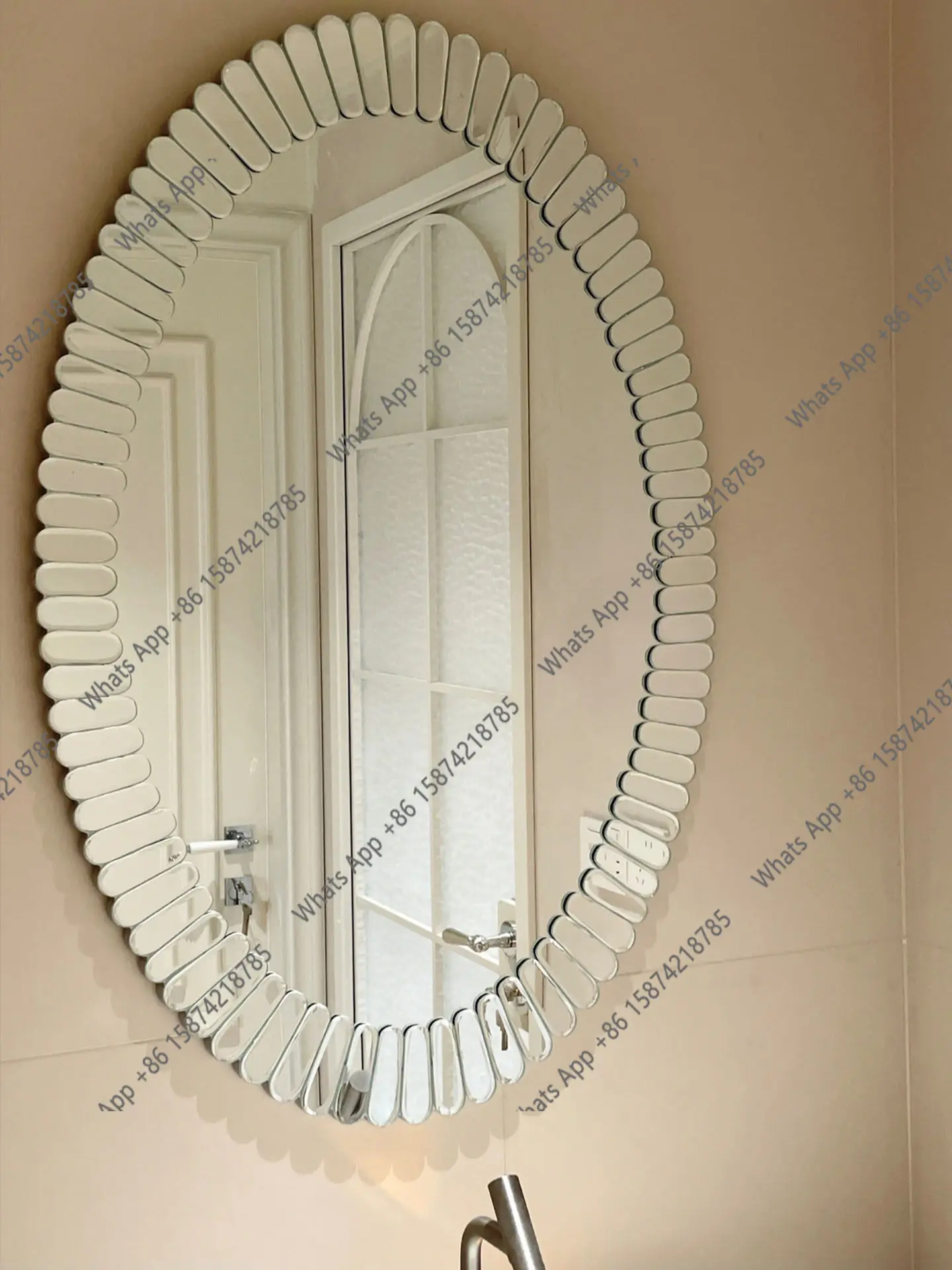 Bn French Bathroom Mirror Wall-mounted Porch Fireplace Decorative Mirror Oval Wall-mounted Light Luxury Bathroom Makeup Mirror
