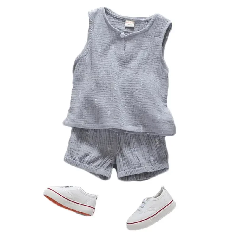 Cotton Toddler Boys Summer Clothing Set (Short Sleeve Vest Beach Tracksuit)