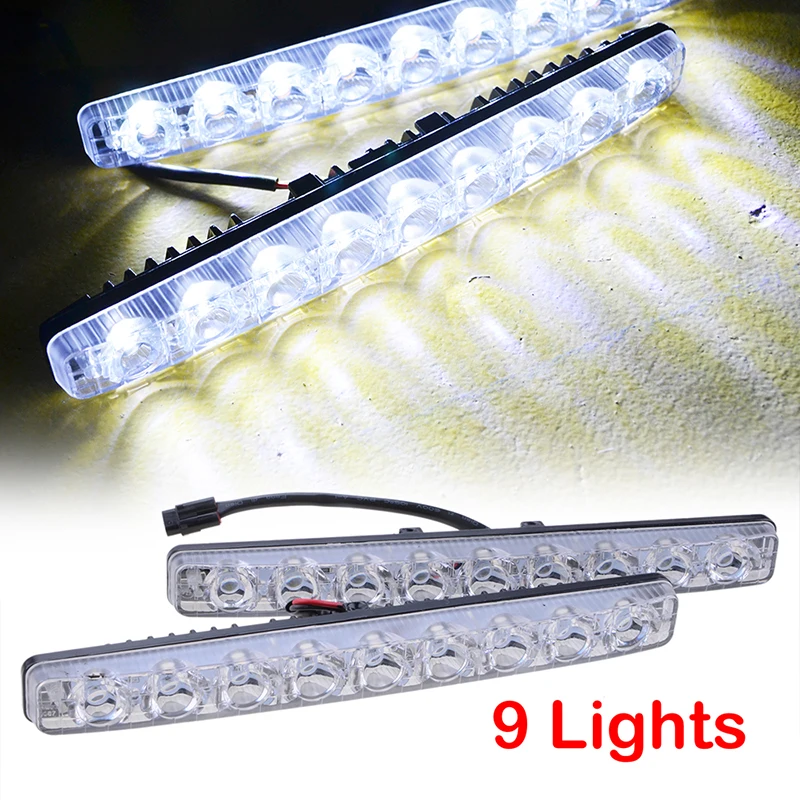 

2PCS 9 LED Cold White Daytime Running Lights Car Fog Lamp High/Low Beam DRL Aluminium Housing Cool White 12V 6000k