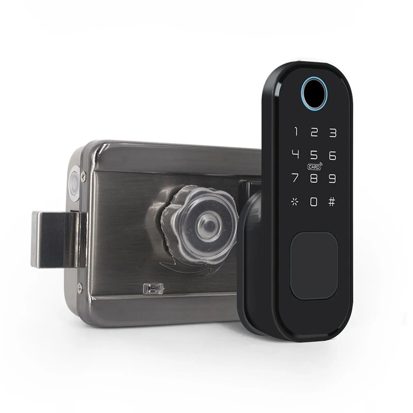 

Умный дверной замок Tuya без проводки: разблокировка по отпечатку пальца/IC-карте/паролю/через приложение/механическими ключами. Электрический замок для дома.