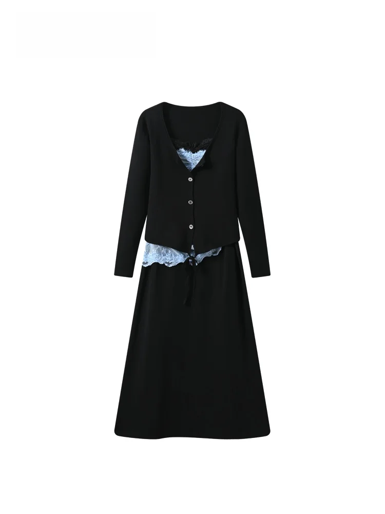 

CaraCLUB plus Size Lace Patchwork Long Sve T-irt And Skirt Set Women's Faion Spring Collection Casual Comfortable Fit