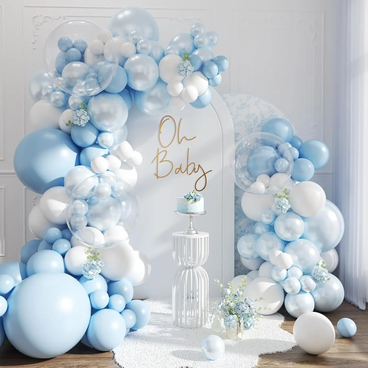 110 pçs macaron azul branco claro balões duplo recheado arco kit para chá de panela chá de bebê festa de aniversário decoração