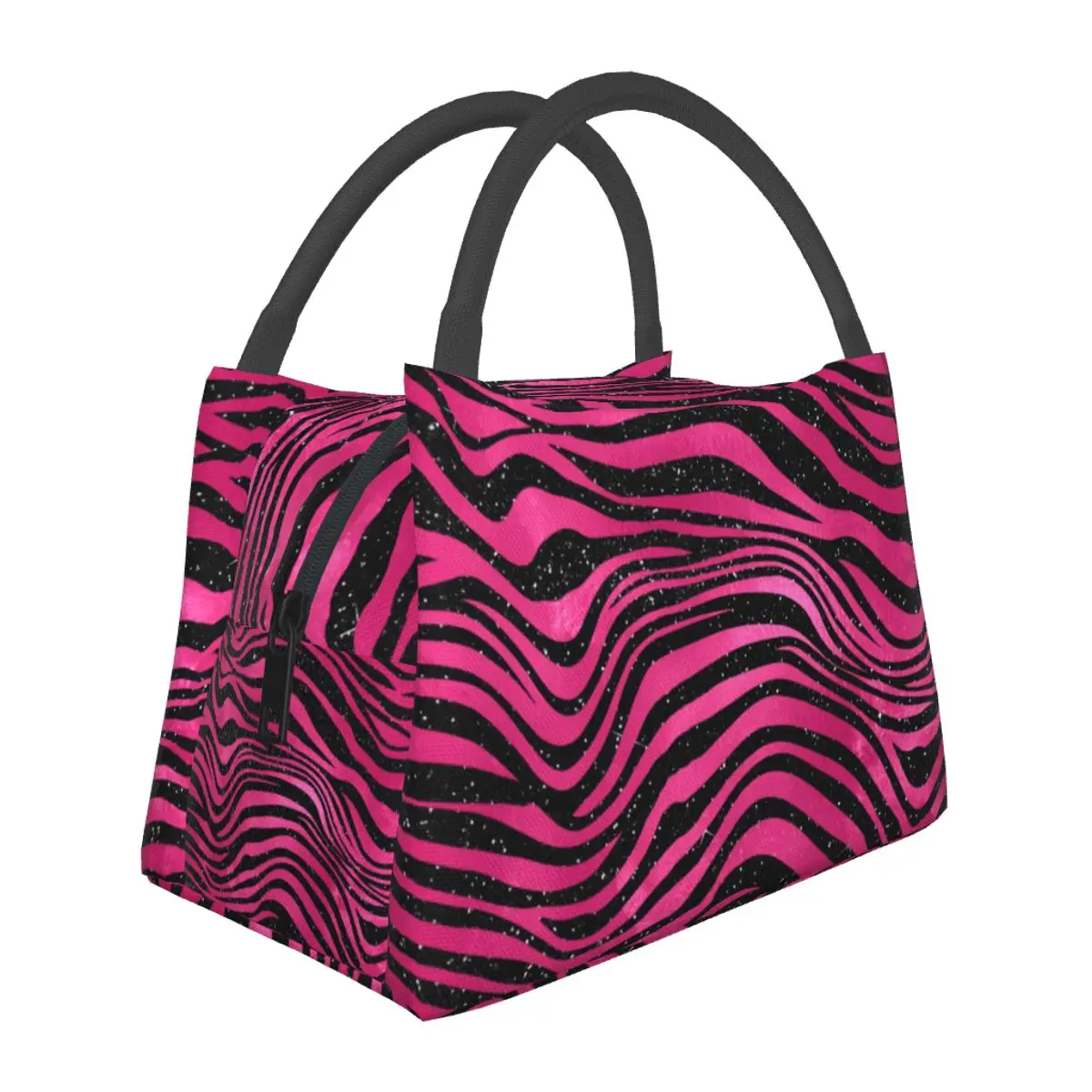 

Tiger Print Lunch Bag Bright Pink Black Stripes Retro Lunch Box Picnic Portable Insulated Cooler Bag Waterproof Tote Food Bags