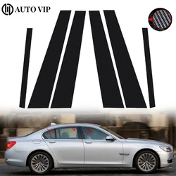 6Pcs Car Door Window Pillar Trim Cover Sticker Black Exterior Parts for BMW 7-Series F01 F02 carbon fibre 2009-2015