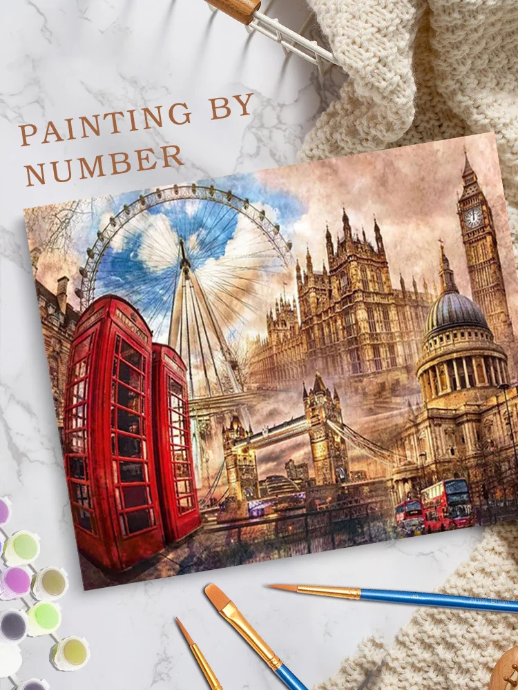 CHENISTORY Coloring By Numbers London Street Scenery Oil Painting By Numbers Bus Landscape On Canvas Diy Home Decoration Gift