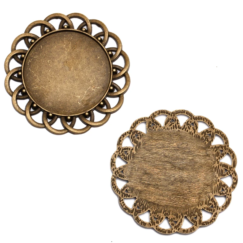 10 szt. Antyczny brąz kwiat okrągły wisiorek taca szklany kaboszon 30mm podstawa Cameo puste ustawienia kaboszony do tworzenia biżuterii B — zdjęcie 3