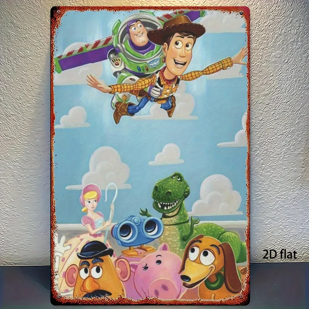 مسطح ثنائي الأبعاد، قطعة واحدة من ديكور الحائط المعدني من توي ستوري - ملصق ريترو عتيق يتميز بـ Buzz Lightyear، Woody، Jessie، Bullseye، Hiro - Heavy-D
