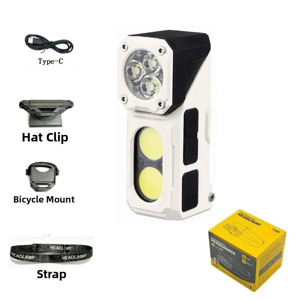 Wave Sensor Rechargeable Work Light Rotatable Head Metal Clip Sensor Headlamp Magnetic Base Dual Light Source Portable Work Lamp