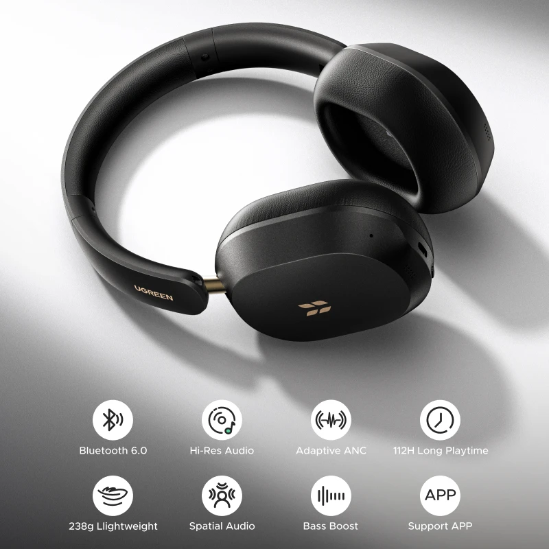 Nowo ulepszone słuchawki bezprzewodowe Bluetooth UGREEN Max5s nauszne z hybrydowym redukcją szumów ANC 45dB i 112-godzinnym czasem pracy, model 2026 — zdjęcie produktu 2
