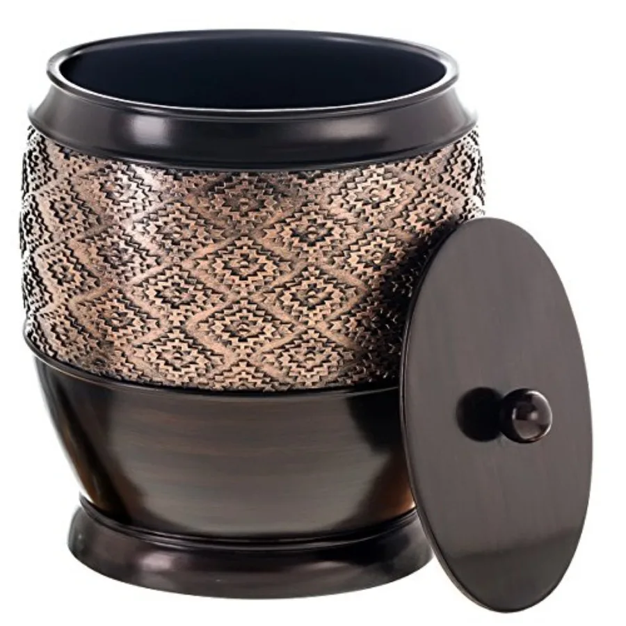 

Dublin Brown Small with Lid 1.26 Gal/ 4.8L - Decorative Oval Waste Basket Durable Resin Slim Bathroom Covered Garbage Wastebask